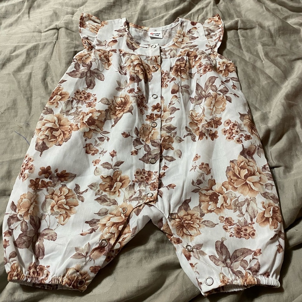 PatPat Brown and Cream Bodysuit with Vintage Floral Design